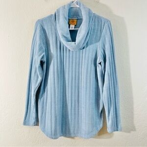 Ruby Rd Cowl Neck Ribbed Texture Pullover Sweater Women Size Small Blue Comfy